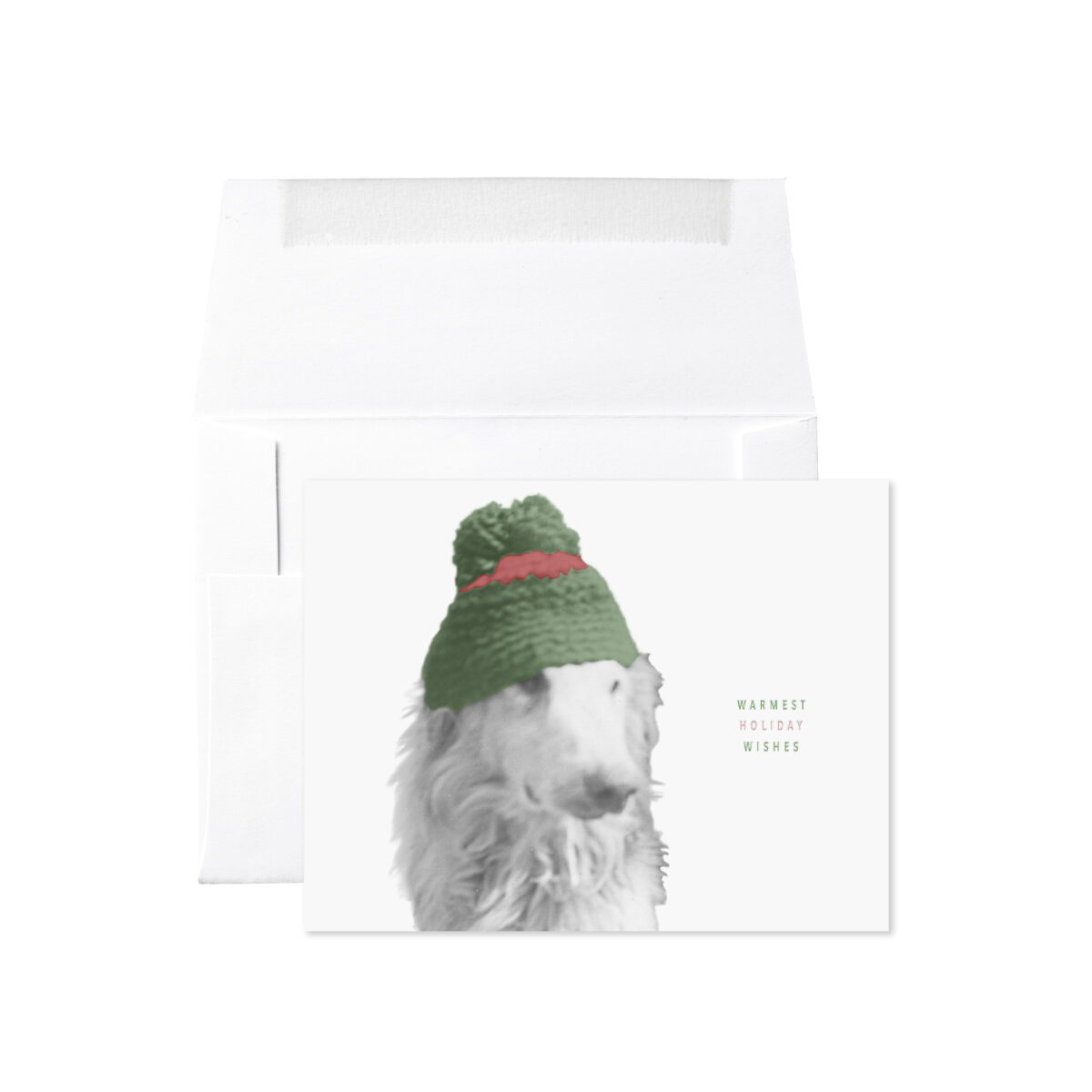 DOG BEANIE WARMEST HOLIDAY WISHES CARD