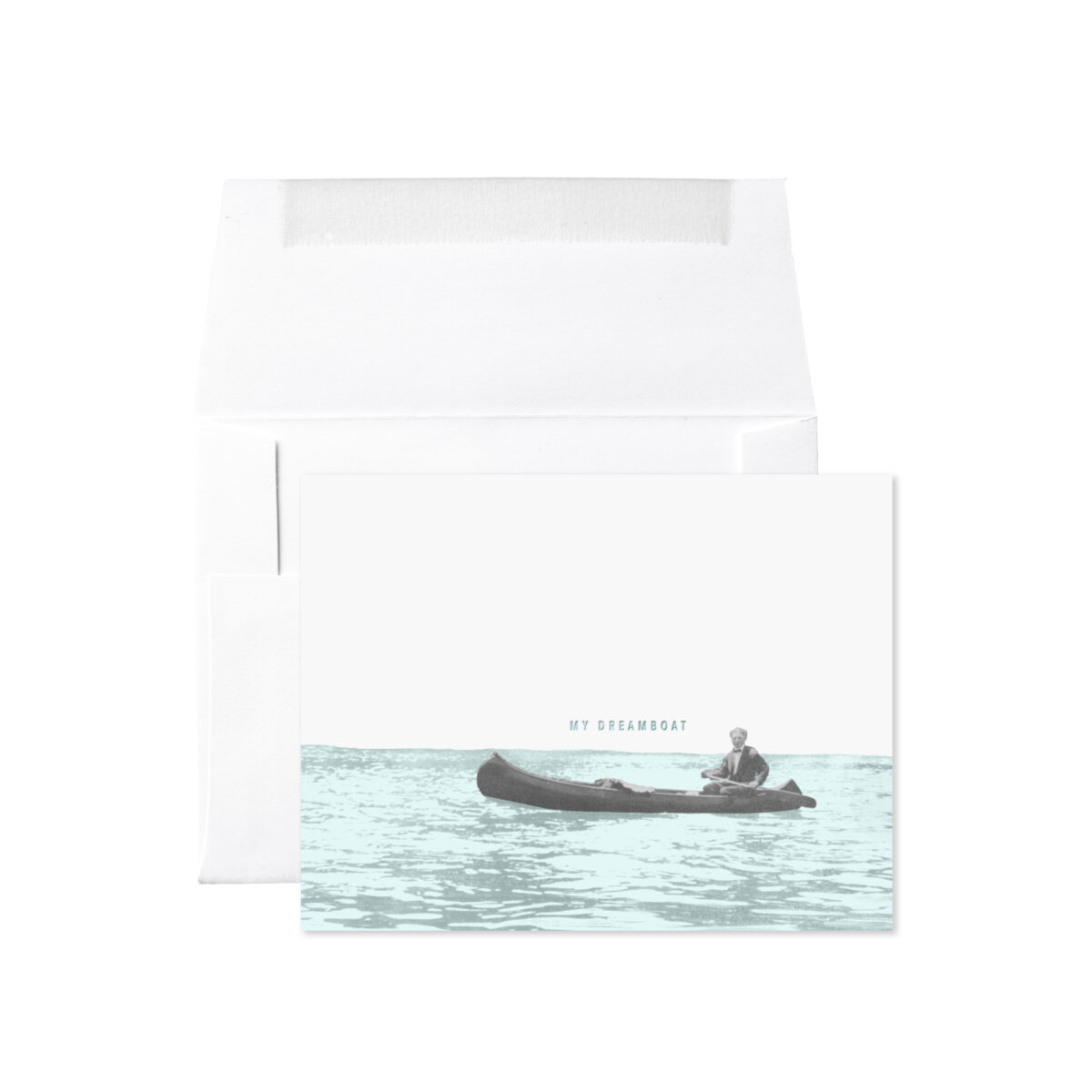 MAN IN TUXEDO IN CANOE MY DREAMBOAT FOIL STAMPED CARD