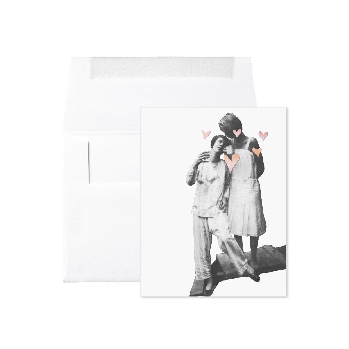 TWO WOMEN WITH COFFEE HEARTS FOIL STAMPED CARD